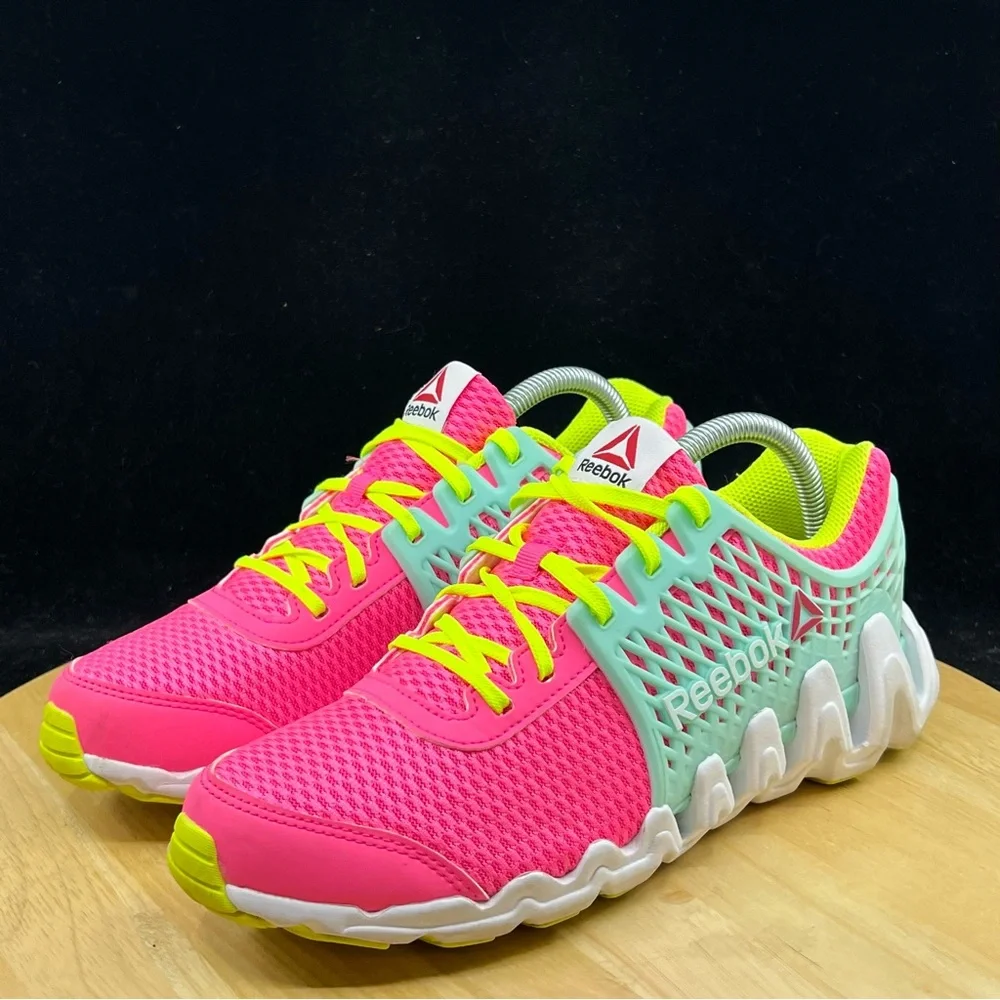 Reebok Zigtech Blue/Pink/Neon Green Size 6y/ Womens Size 7.5 Athletic Shoes - Picture 2 of 10